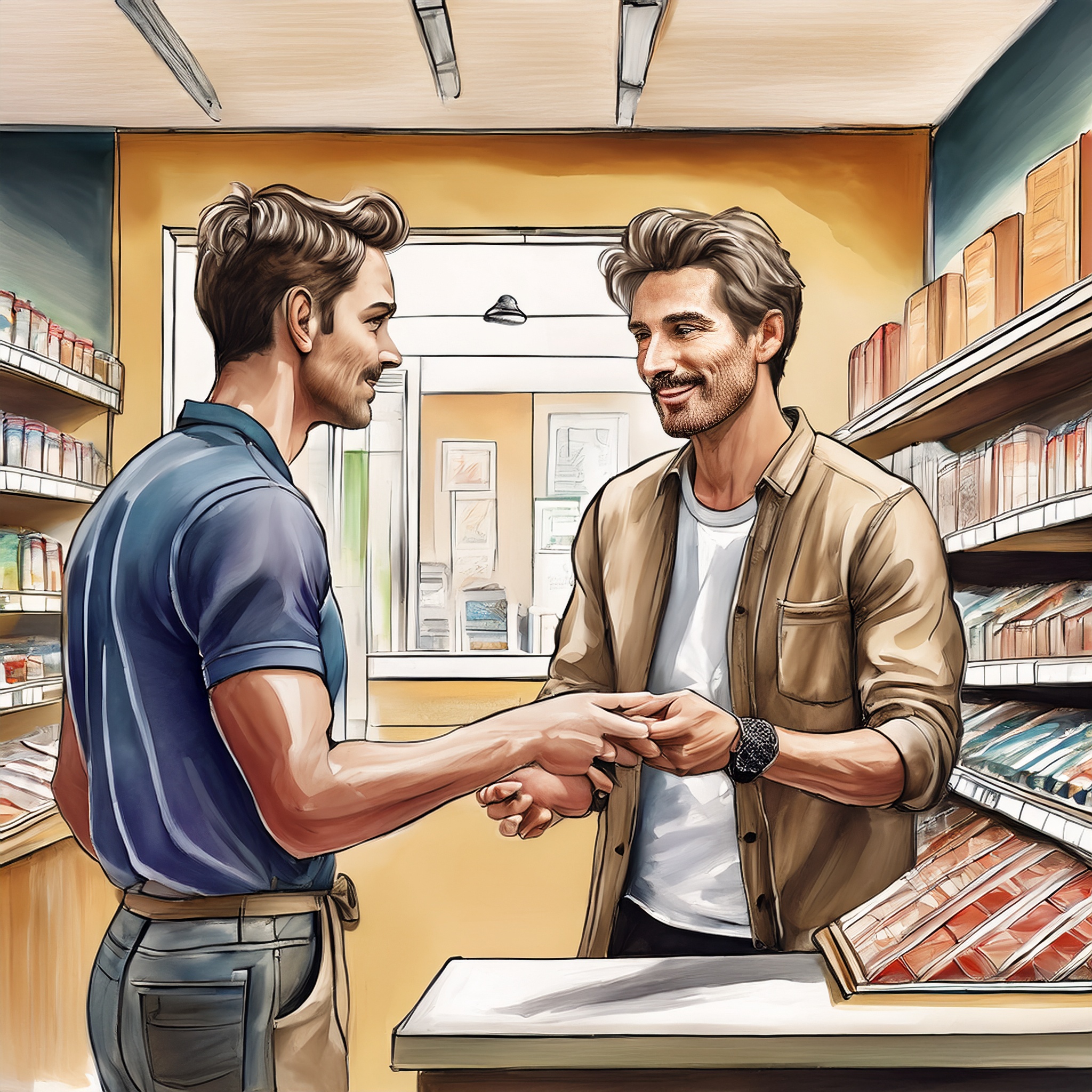 A retail associate helping a customer with an in-store exchange, emphasizing trust and relationship. A retail associate helping a customer with an in-store exchange, emphasizing trust and relationship.