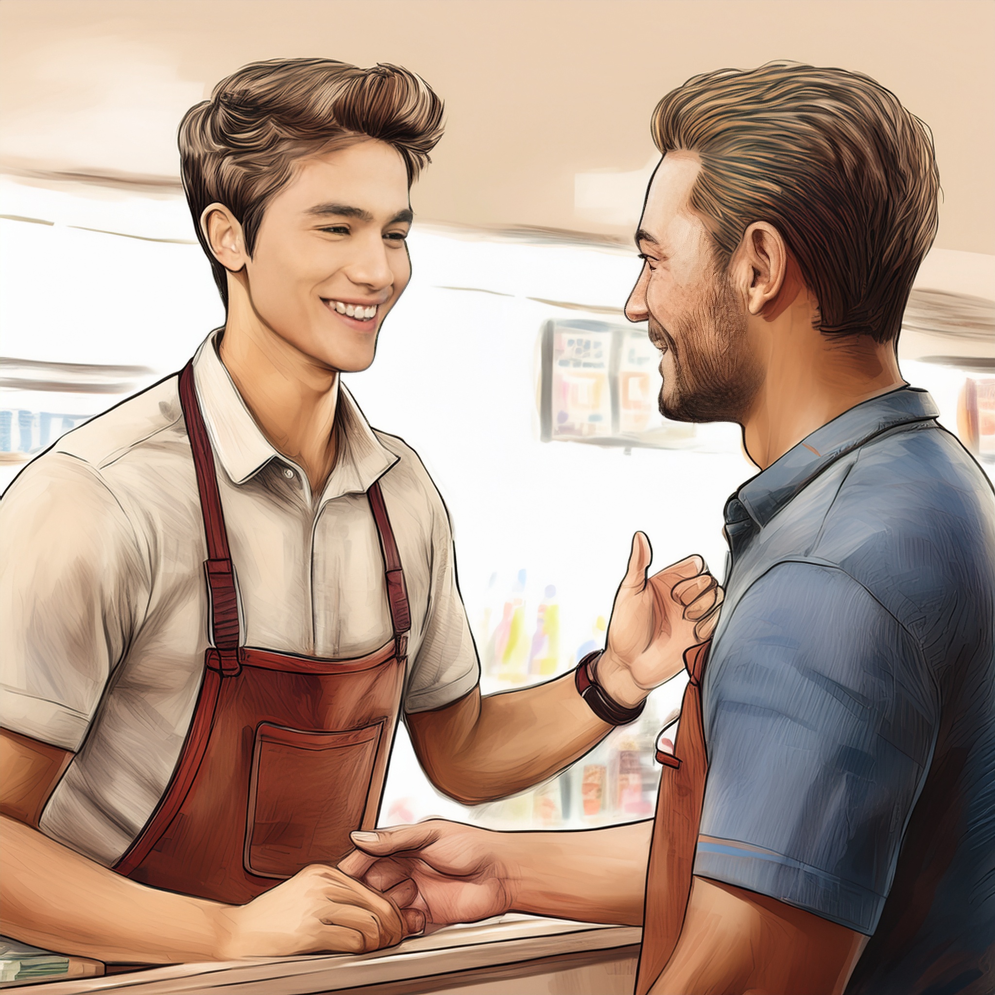 A close-up of a staff member assisting a customer warmly A close-up of a staff member assisting a customer warmly