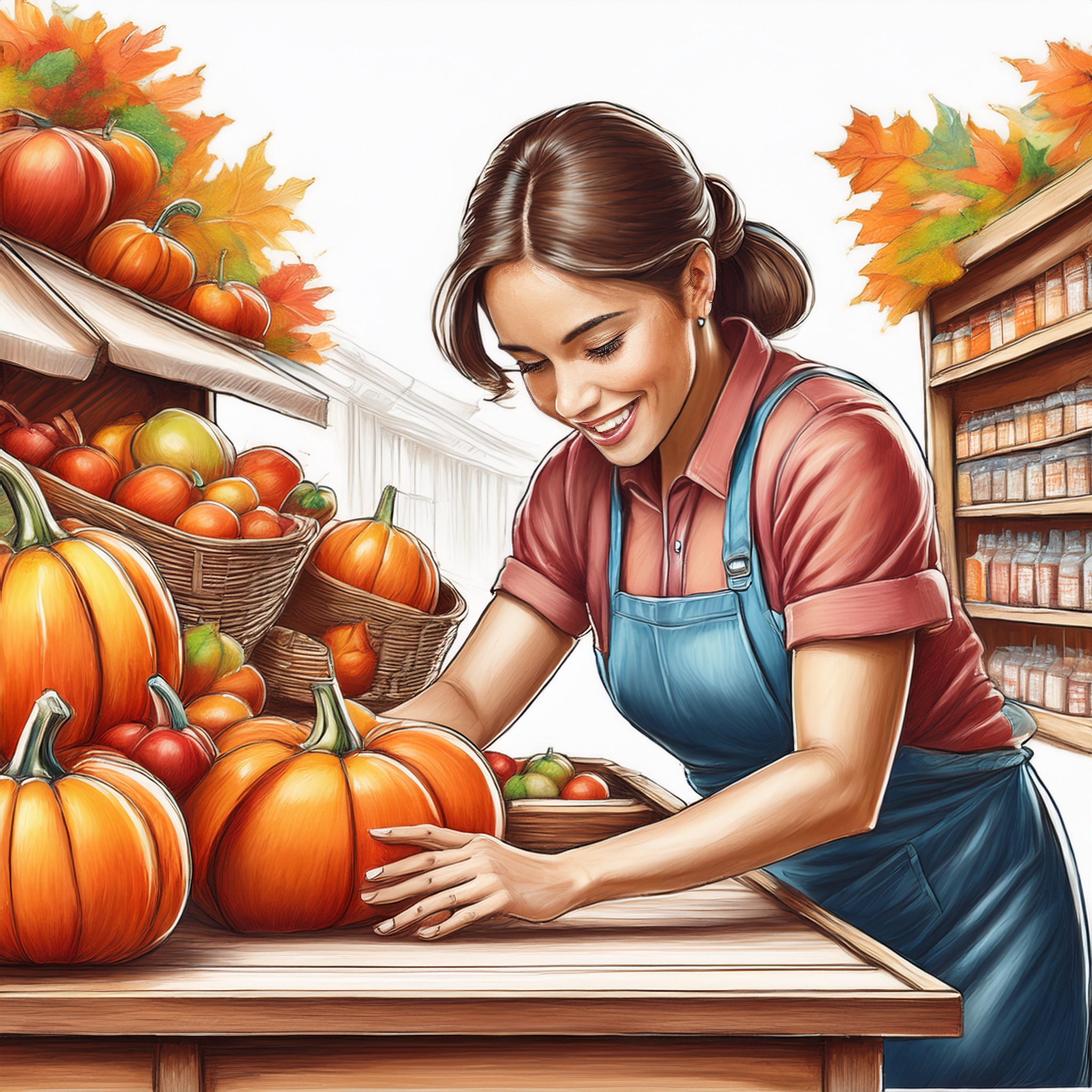 A retail worker setting up promotional signage weeks before Thanksgiving, signaling the elongated season.