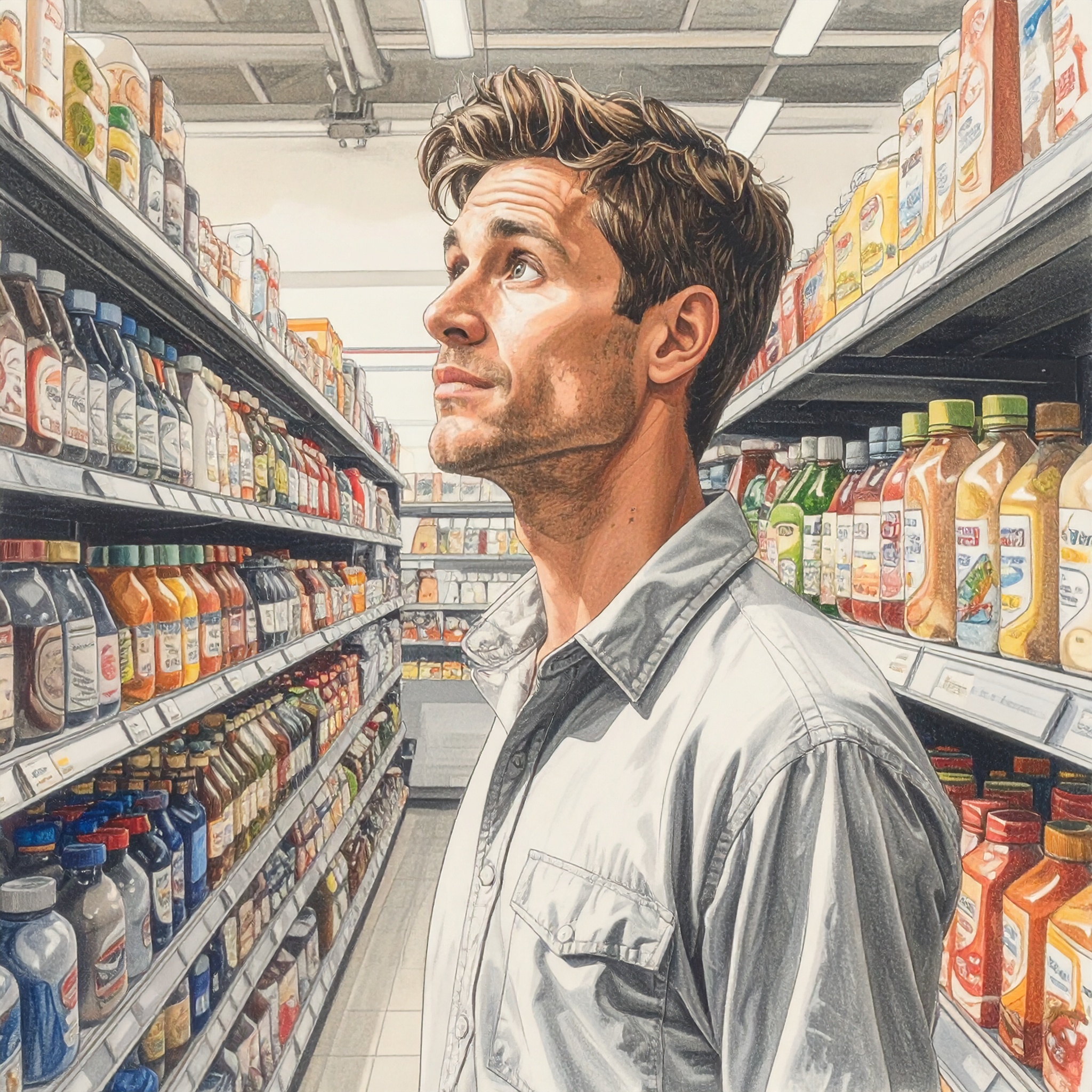 Customer comparing products in-store during a slower post-season shopping period. Customer comparing products in-store during a slower post-season shopping period.