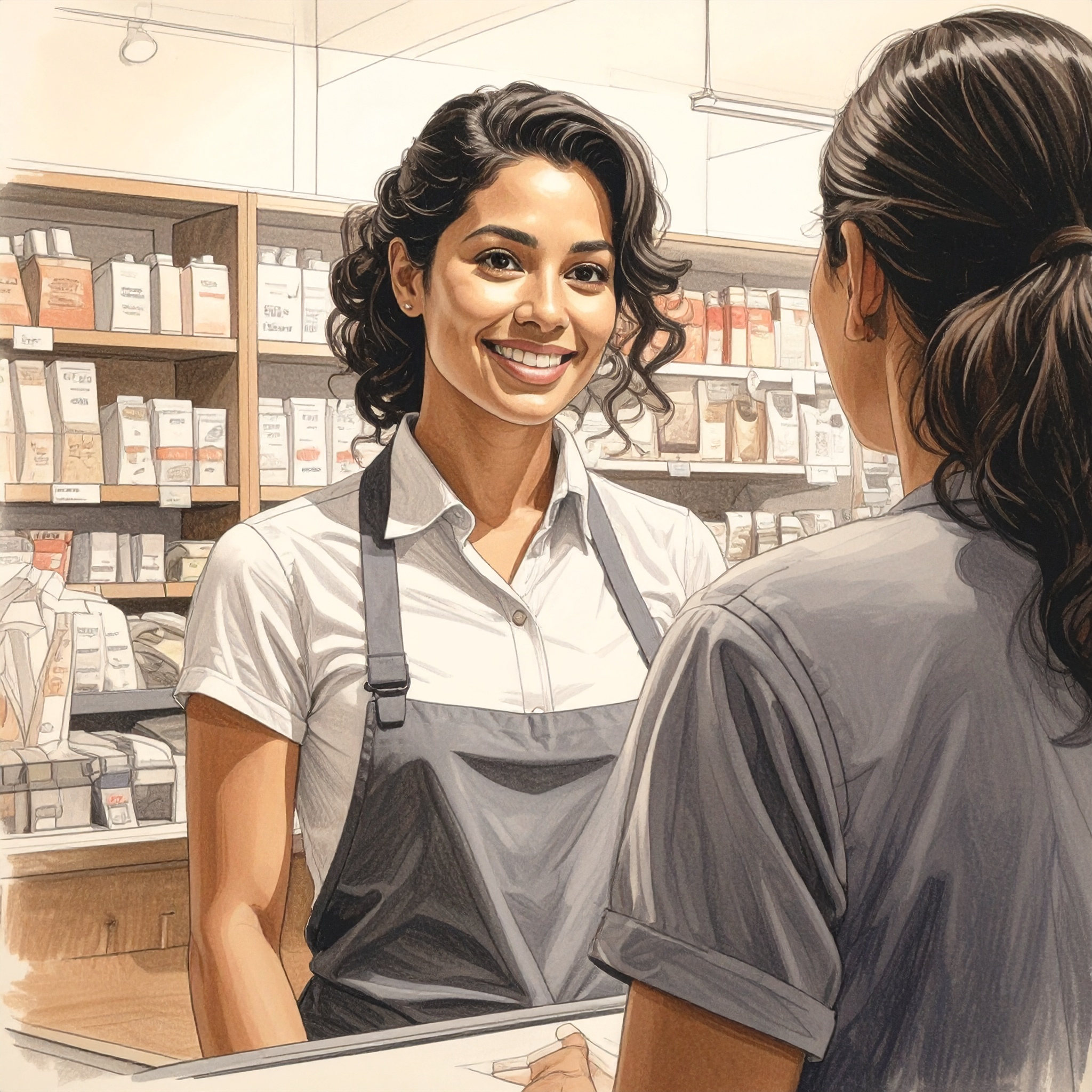Store associate providing attentive service during a quieter retail period. Store associate providing attentive service during a quieter retail period.