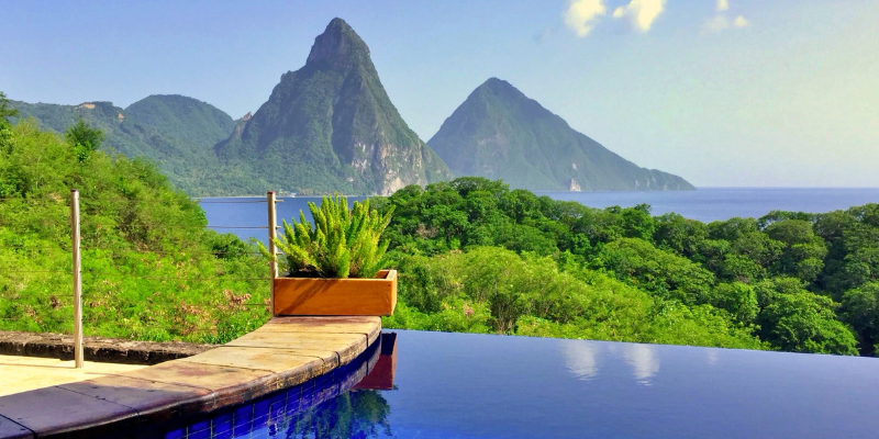 infinity pool with a view of the Pitons infinity pool with a view of the Pitons