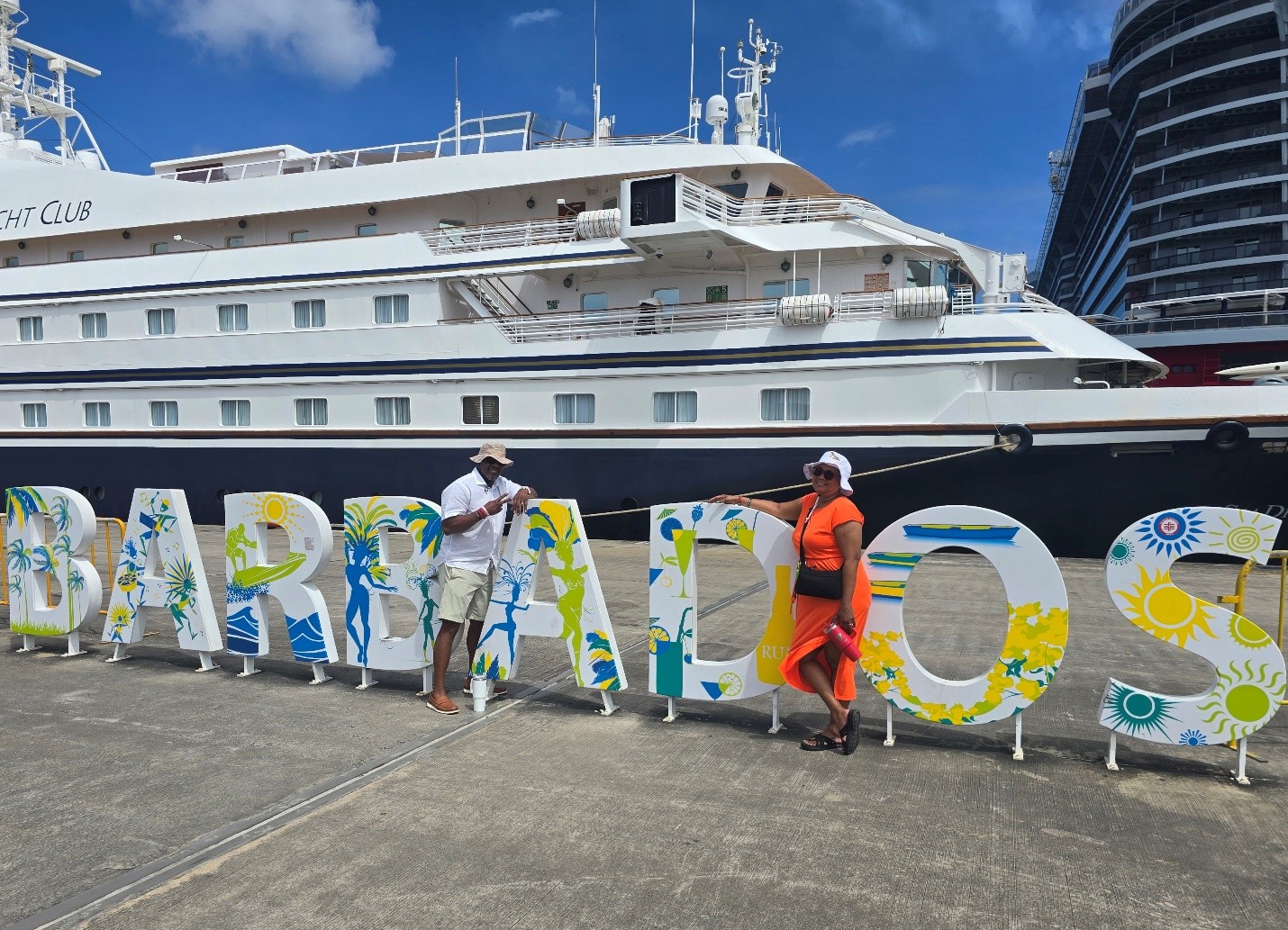 Barbados adventure – strolling down Rihanna Drive and enjoying cocktails at Sunbury Plantation, capturing the island’s vibrant culture and fun Caribbean vibes.