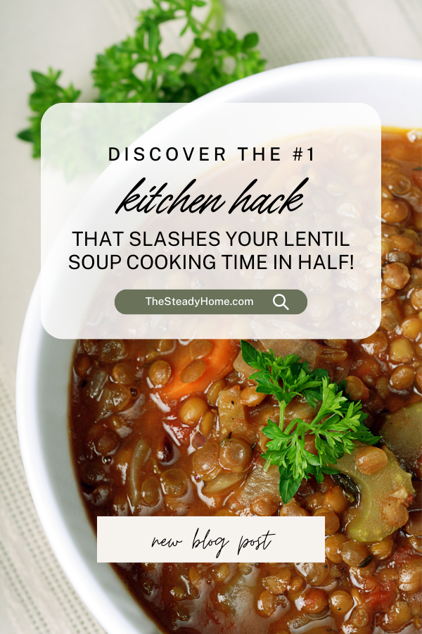 A close-up of a bowl of lentil soup garnished with fresh parsley, accompanied by text that reads: "Discover the #1 kitchen hack that slashes your lentil soup cooking time in half!" A close-up of a bowl of lentil soup garnished with fresh parsley, accompanied by text that reads: "Discover the #1 kitchen hack that slashes your lentil soup cooking time in half!"