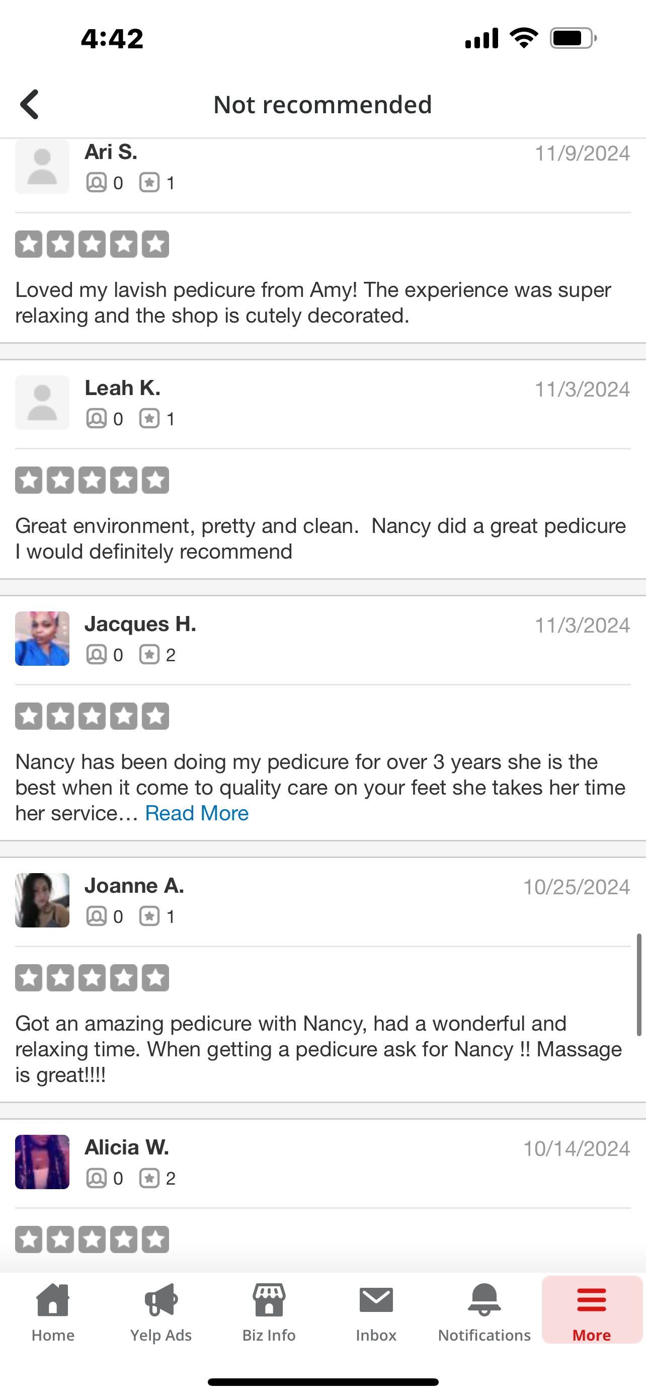 Five-star customer review for NAB Nail Bar, complimenting friendly staff and long-lasting nail designs." Five-star customer review for NAB Nail Bar, complimenting friendly staff and long-lasting nail designs."