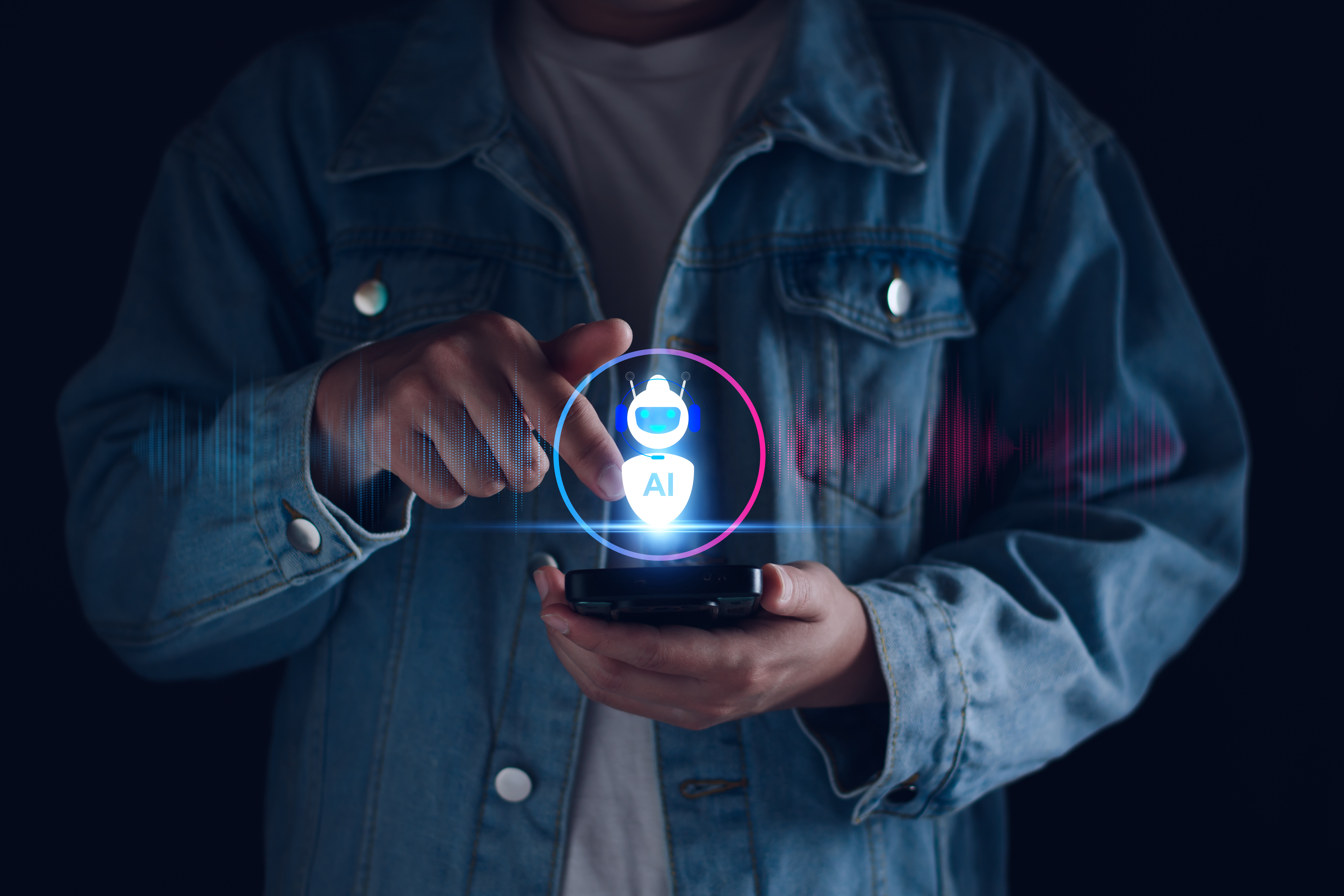 A man holding a voice bot