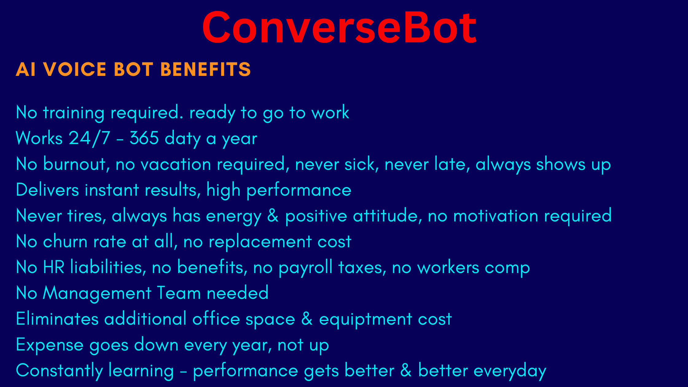 Infograph showing the benefits of Conversebot