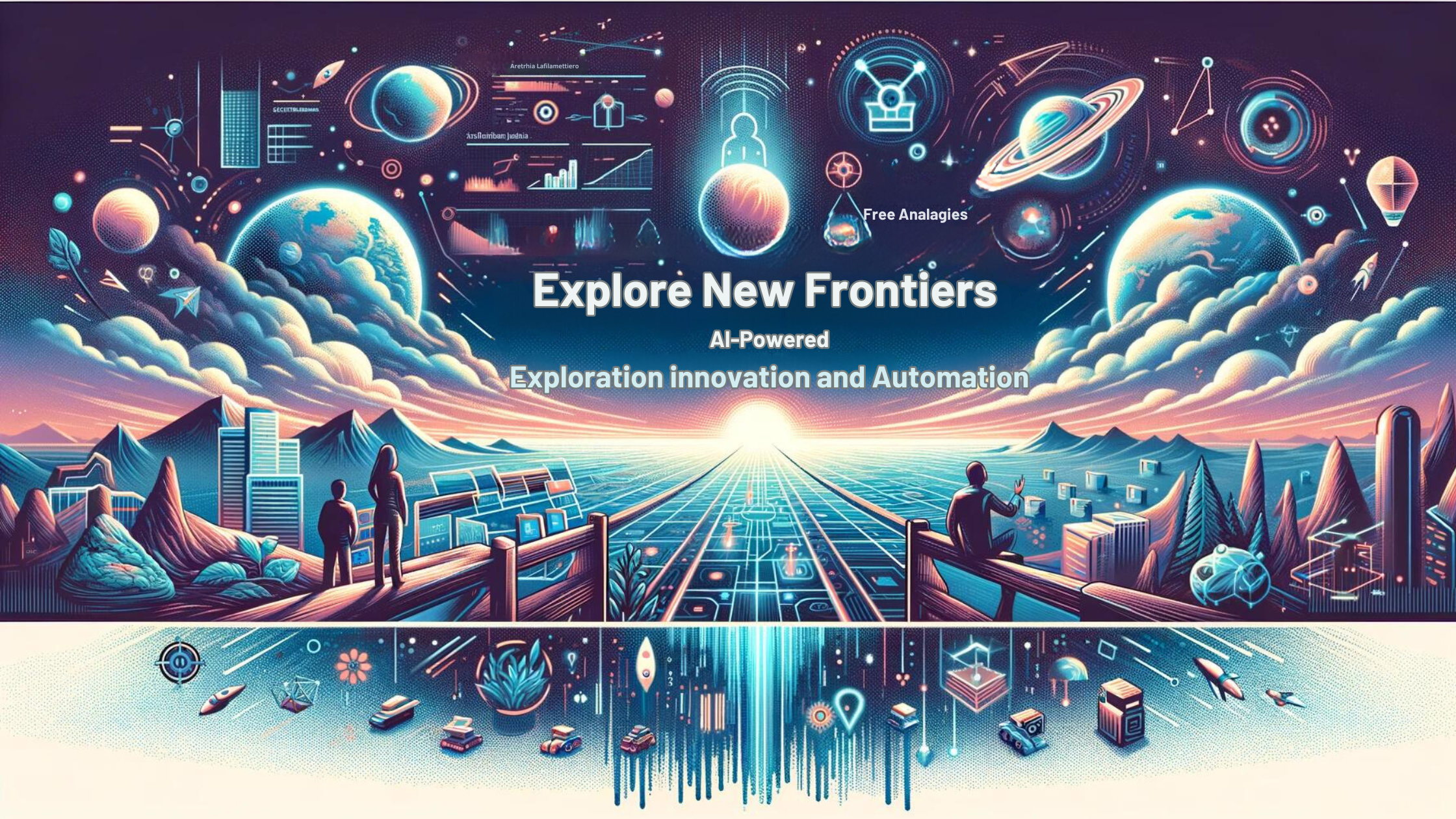 Alt Text for the Second Banner Image: "Blog banner illustrating the theme of exploring new frontiers with AI, featuring a visionary depiction of AI's role in future innovations. Visuals include a digital landscape, symbols of AI-driven technologies such as predictive analytics and enhanced employee engagement, set against a backdrop suggesting vast, uncharted territories. The design conveys a sense of progress and the exciting possibilities of AI to revolutionize societal norms and industry practices, with a color palette that reflects the avant-garde spirit of technological advancement."