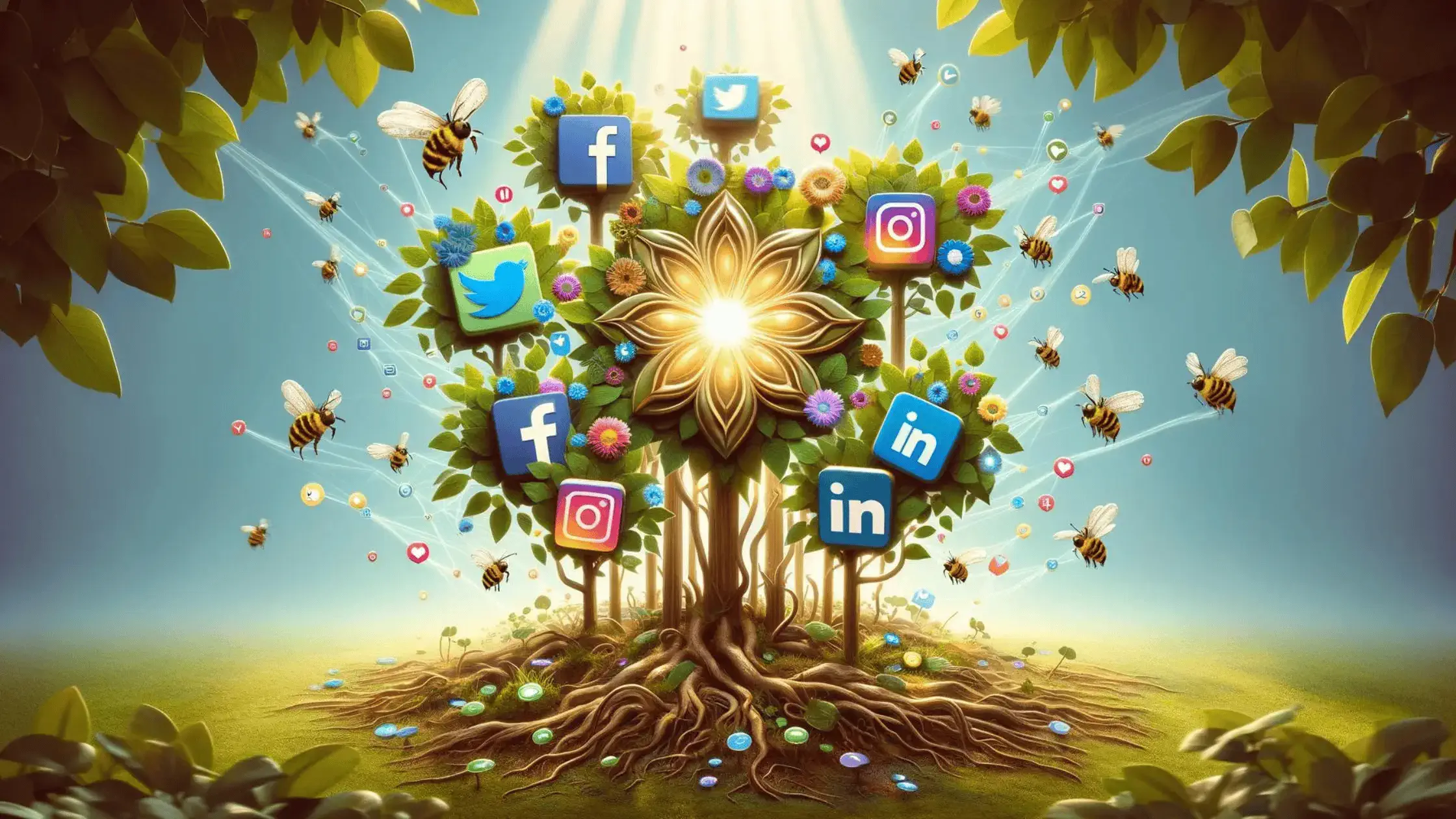 AI image of a social media marketing garden