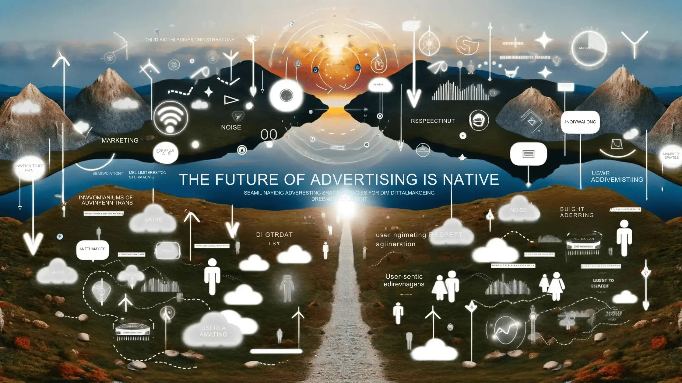 The future of advertising is native words written acroff an AI image