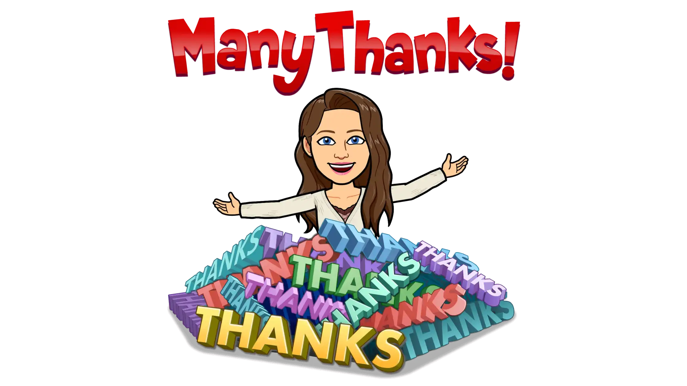 image of the writer as a bitmoji saying many thanks