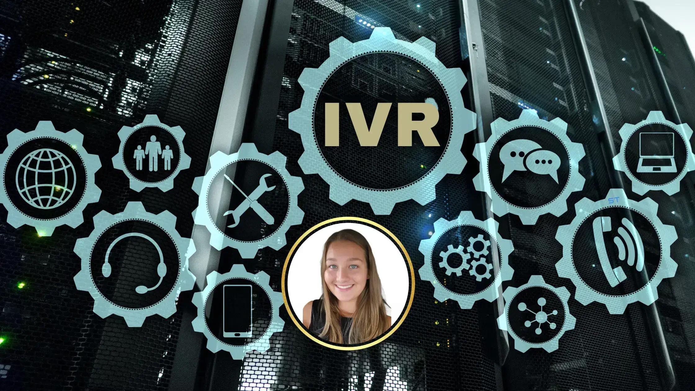 IVR SYSTEM WITH GEARS AND A PICTURE OF THE CREATOR