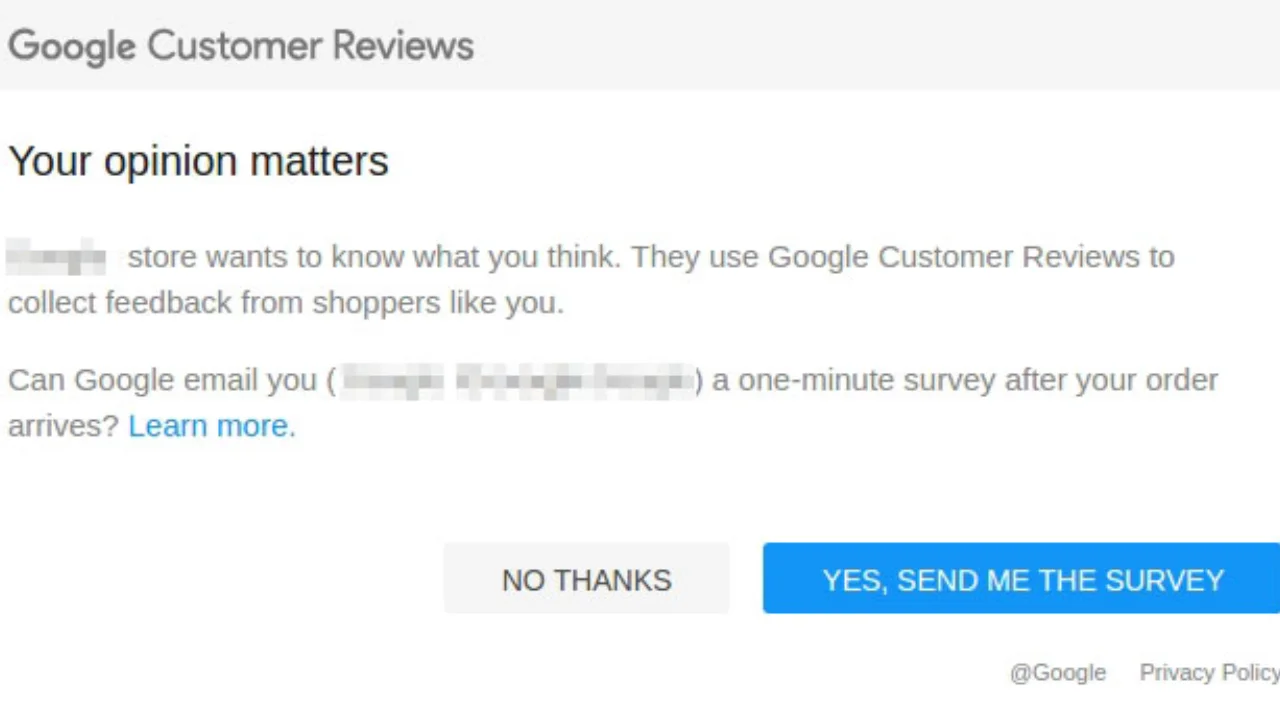 Google Review Pop Up: : "Your opinion matters"