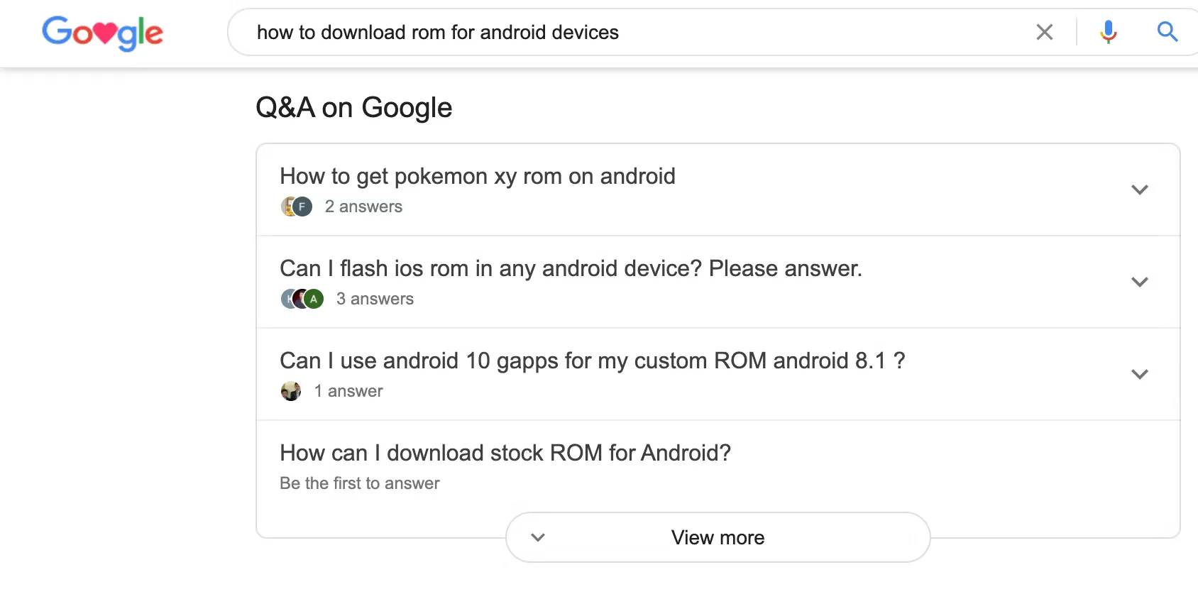 Google screenshot of the Q&A section for Google My Business page