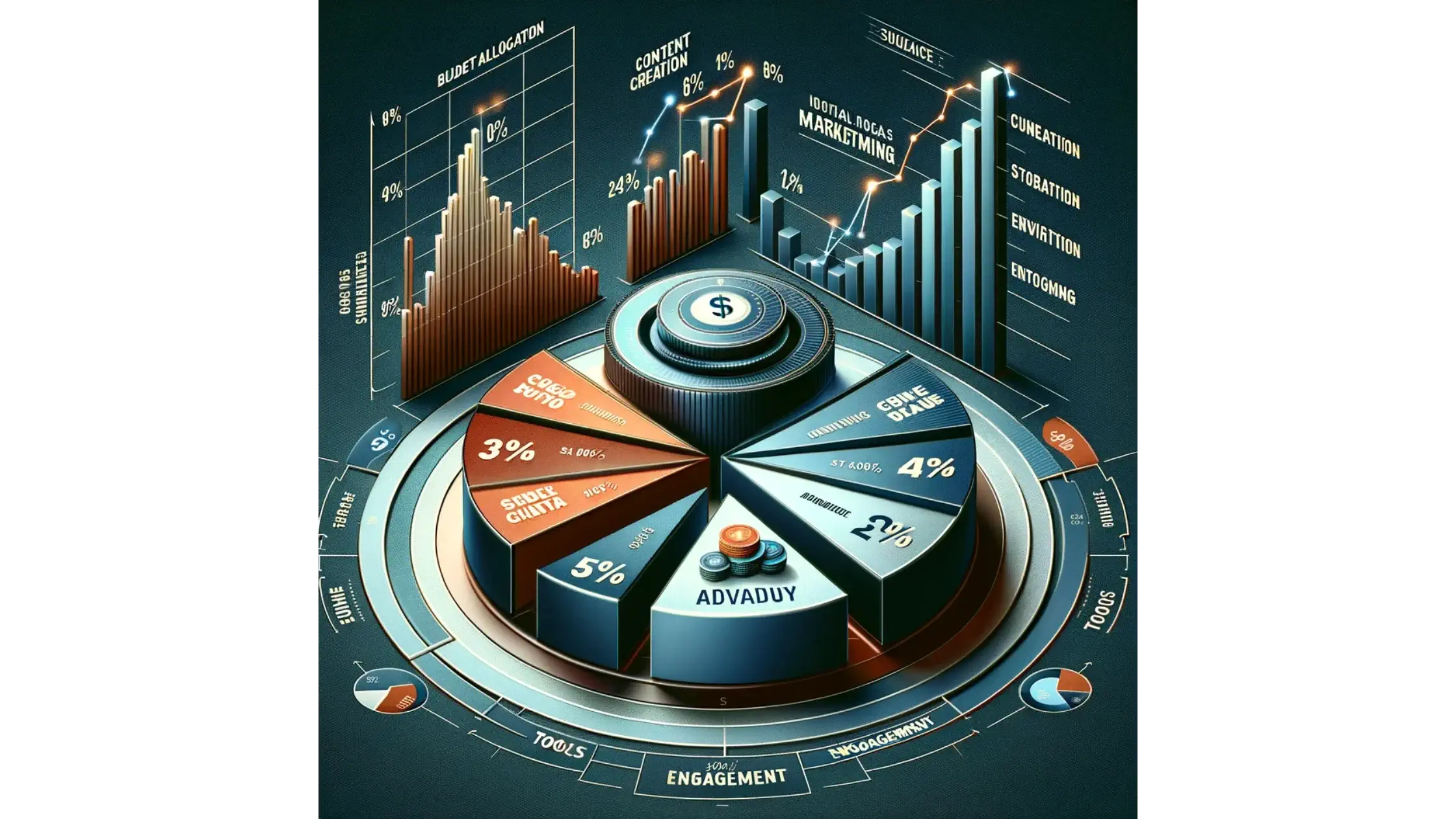 Social Media Budget Allocation infographic with chats stats and analytics