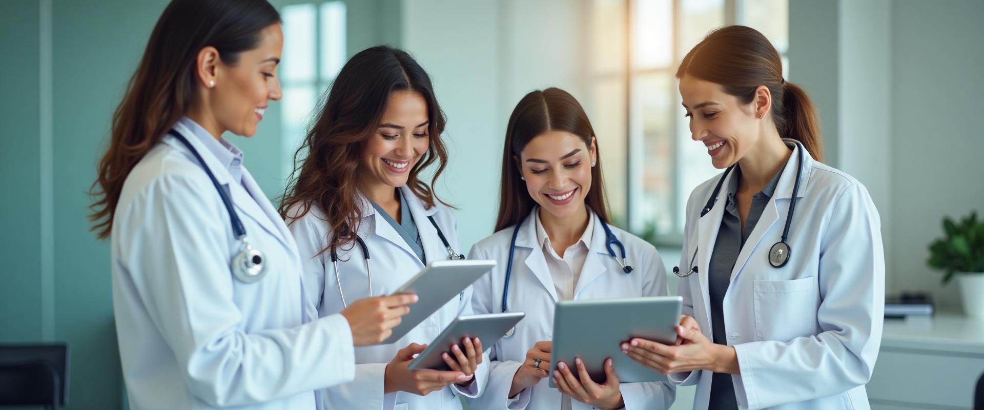 Happy clinic team reviewing results
