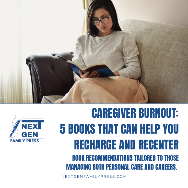 Woman reading a self-help book on a couch, symbolizing recovery from caregiver burnout and the importance of personal well-being. Woman reading a self-help book on a couch, symbolizing recovery from caregiver burnout and the importance of personal well-being.