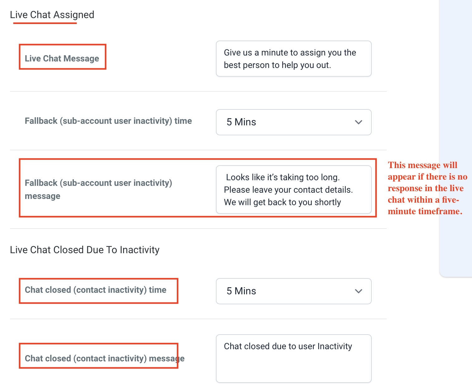 web chat settings