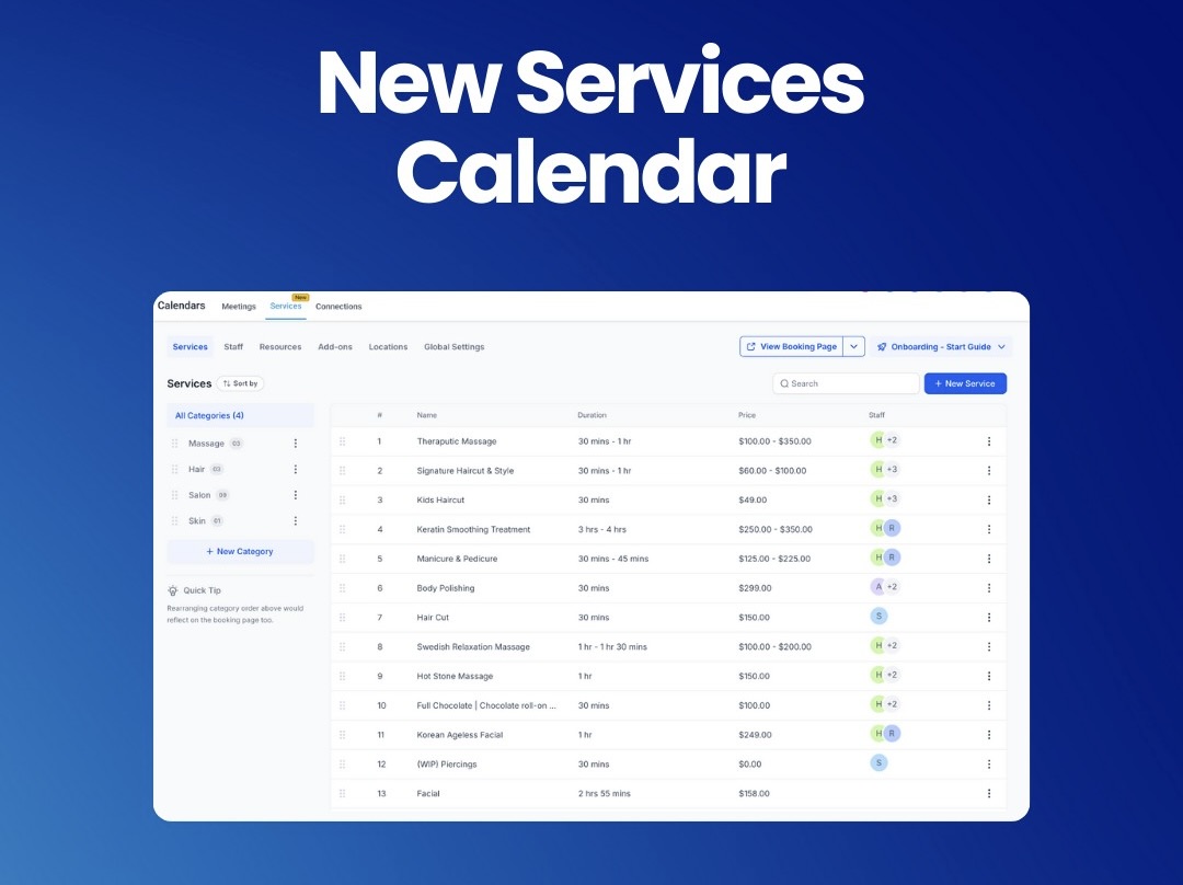 New Services Calendar New Services Calendar