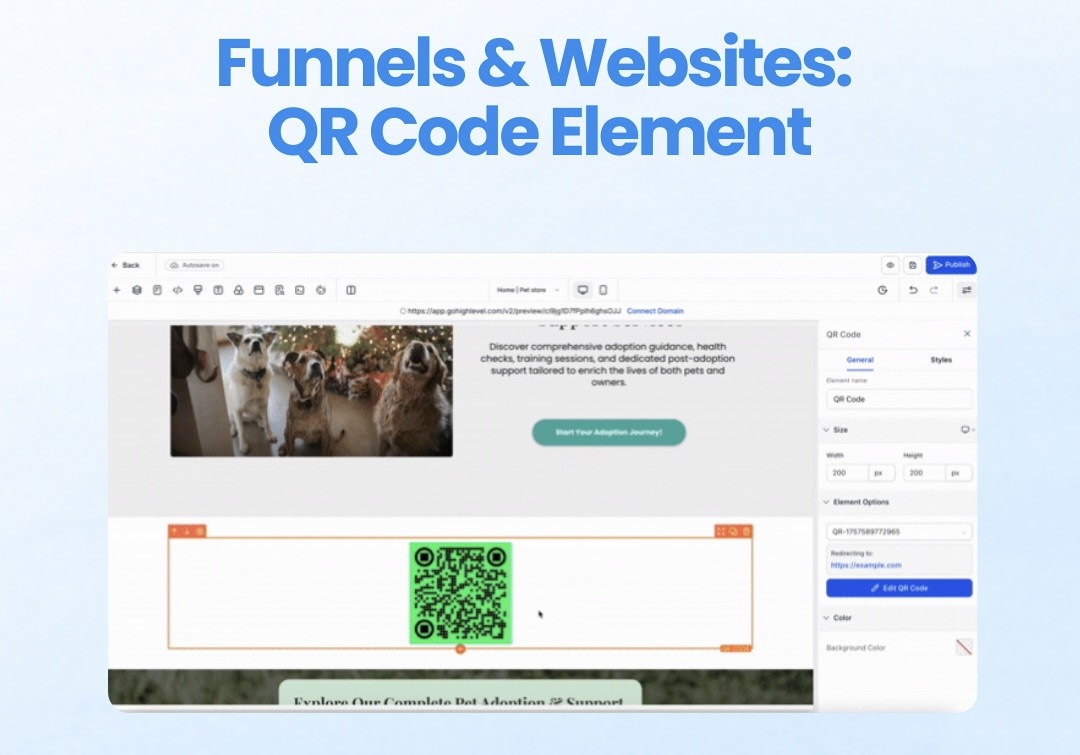 funnels and websites: QR code element funnels and websites: QR code element