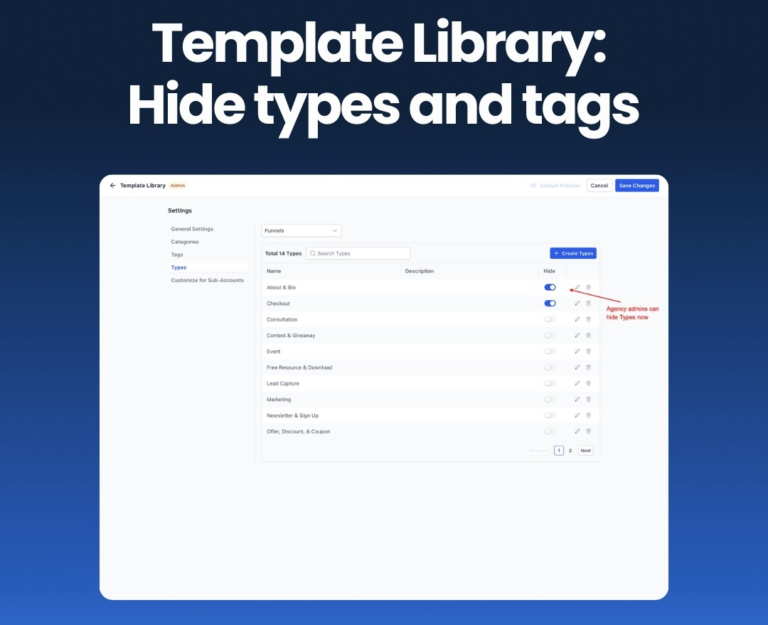 Template Library: Hide Types and Tags
