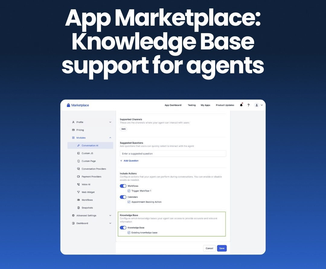 App Marketplace: Knowledge Base Support for Agents 