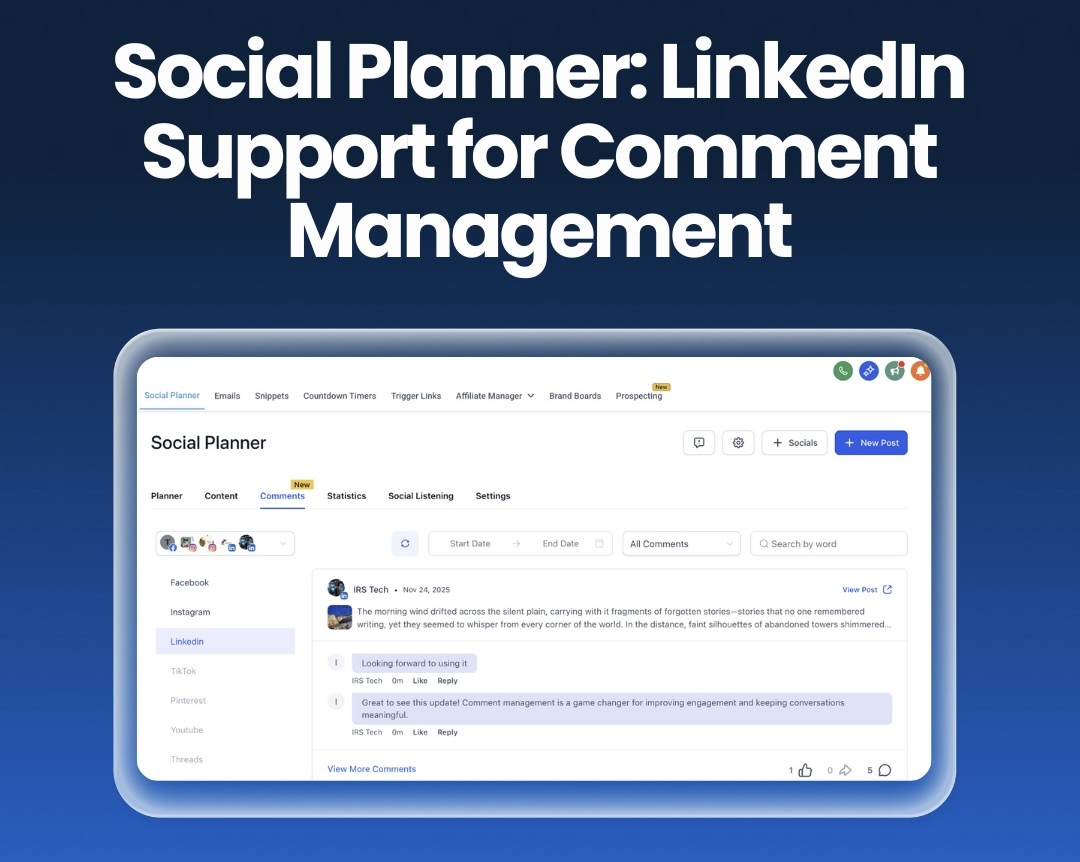 Social Planner: LinkedIn Support for Comment Management Social Planner: LinkedIn Support for Comment Management