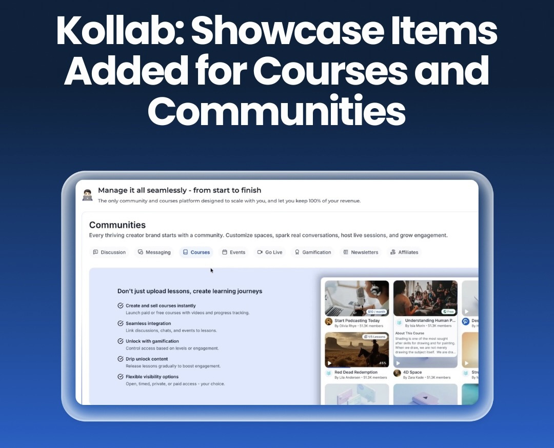 Kollab: Showcase Items Added for Courses and Communities Kollab: Showcase Items Added for Courses and Communities