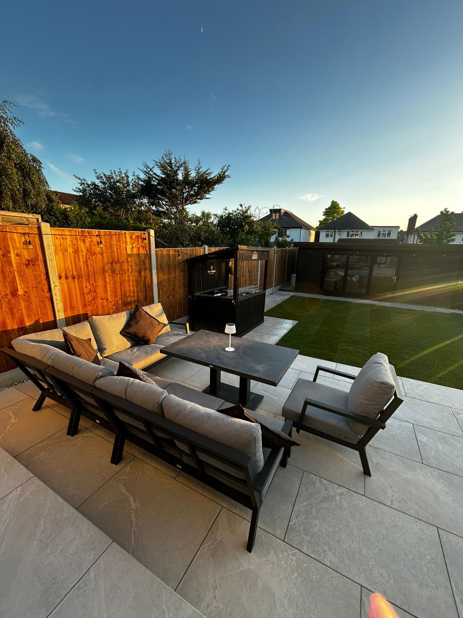 Finished patio with paving and garden border in Essex