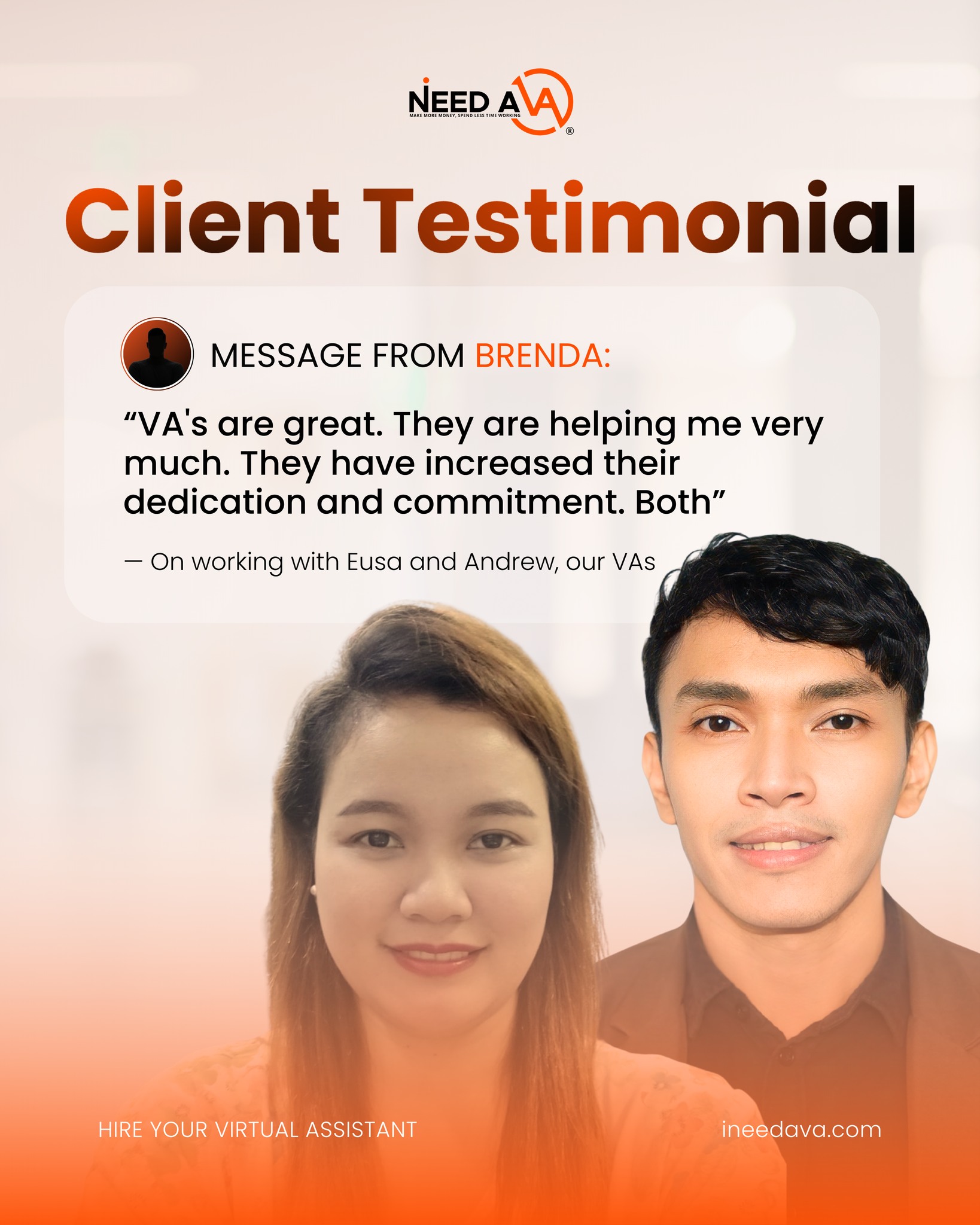 Client testimonial about I Need A VA virtual assistant support