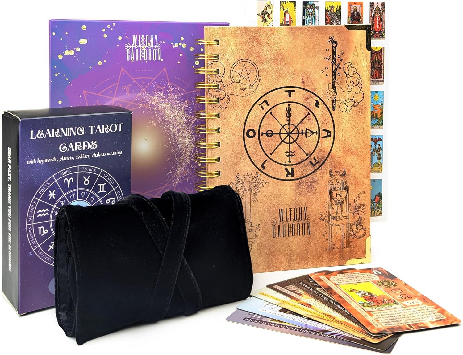 Witchy Cauldron Tarot Learning Set for Beginners: Learning Cards for Beginners, Satin Holder and Tarot Journal for Planning Spiritual 