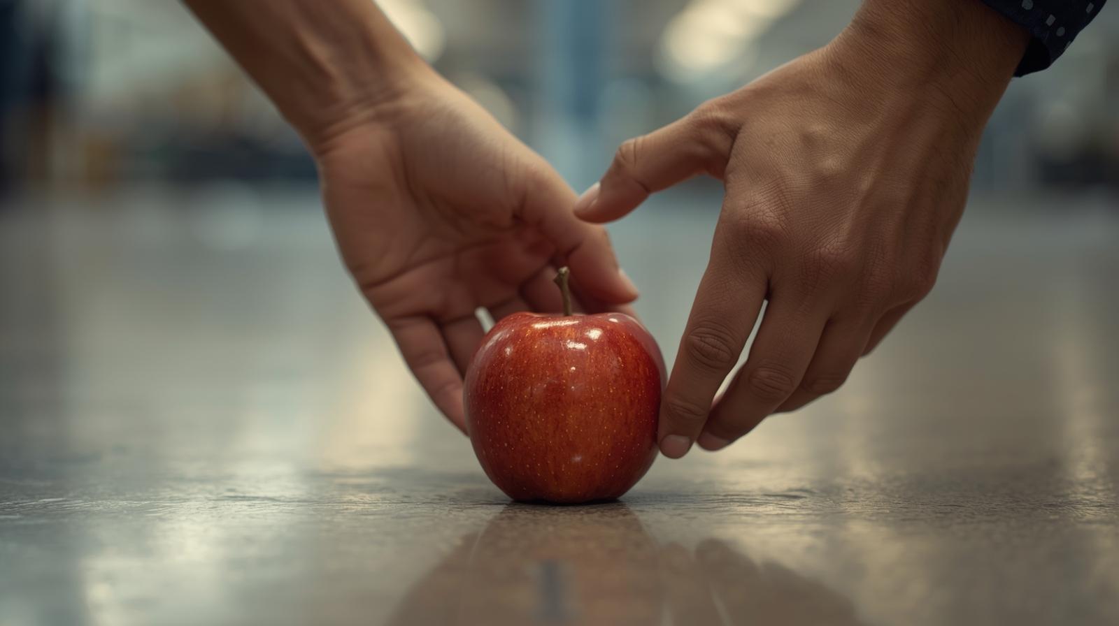 Picking apples on airport floor. Picking apples on airport floor.