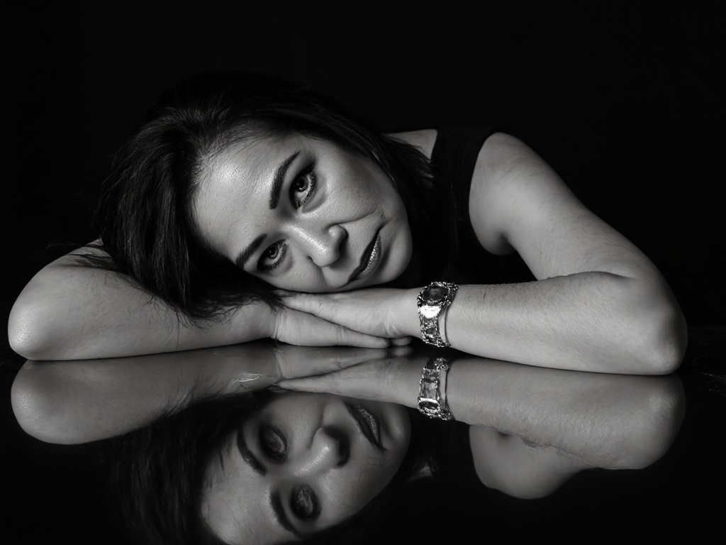 Raven with her head on a mirror showing her reflection Raven with her head on a mirror showing her reflection