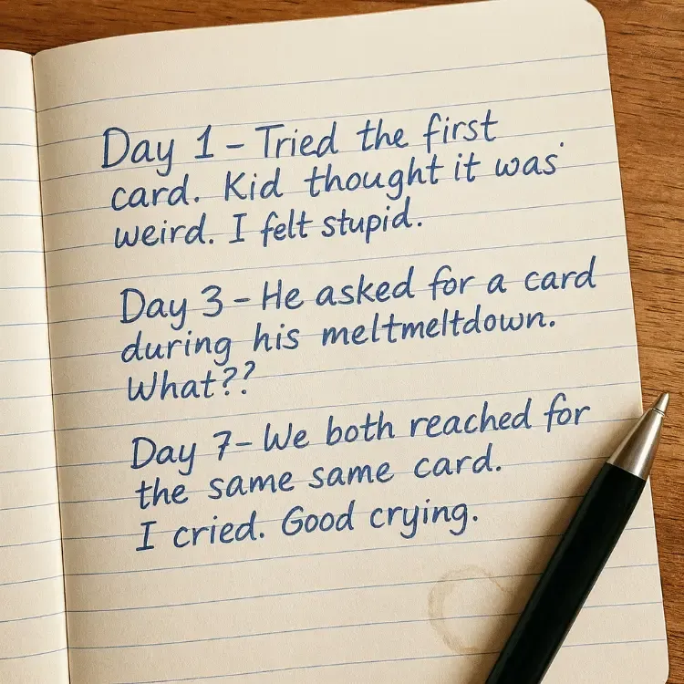 A diary entry showing progress from day 1 to day 7