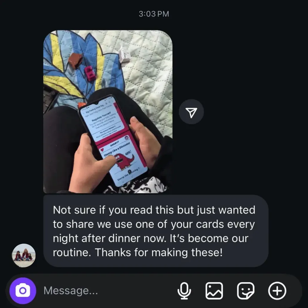 A mom using the Big Feelings Deck on her phone