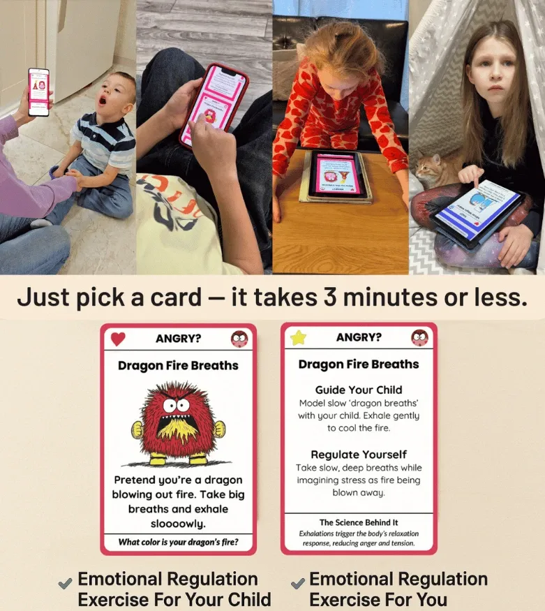 Families using the Big Feelings Deck on phones and tablets