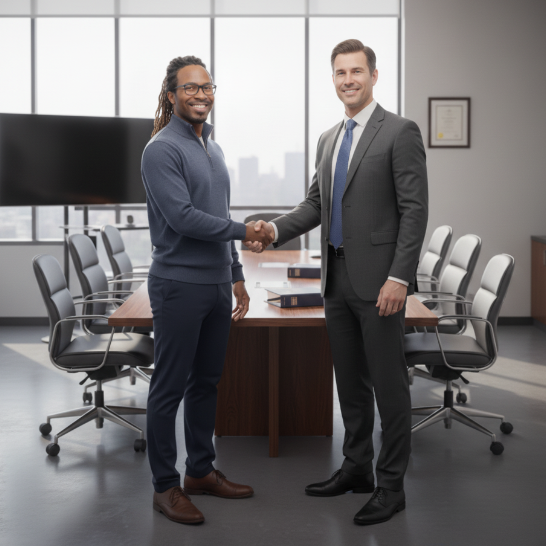 ginn LaDarrell shaking hand with attorney 
