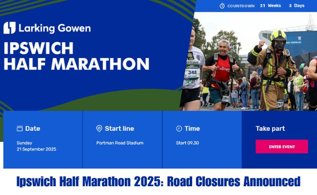 road closure annouced due to the Ipswich half marathon in September 2025