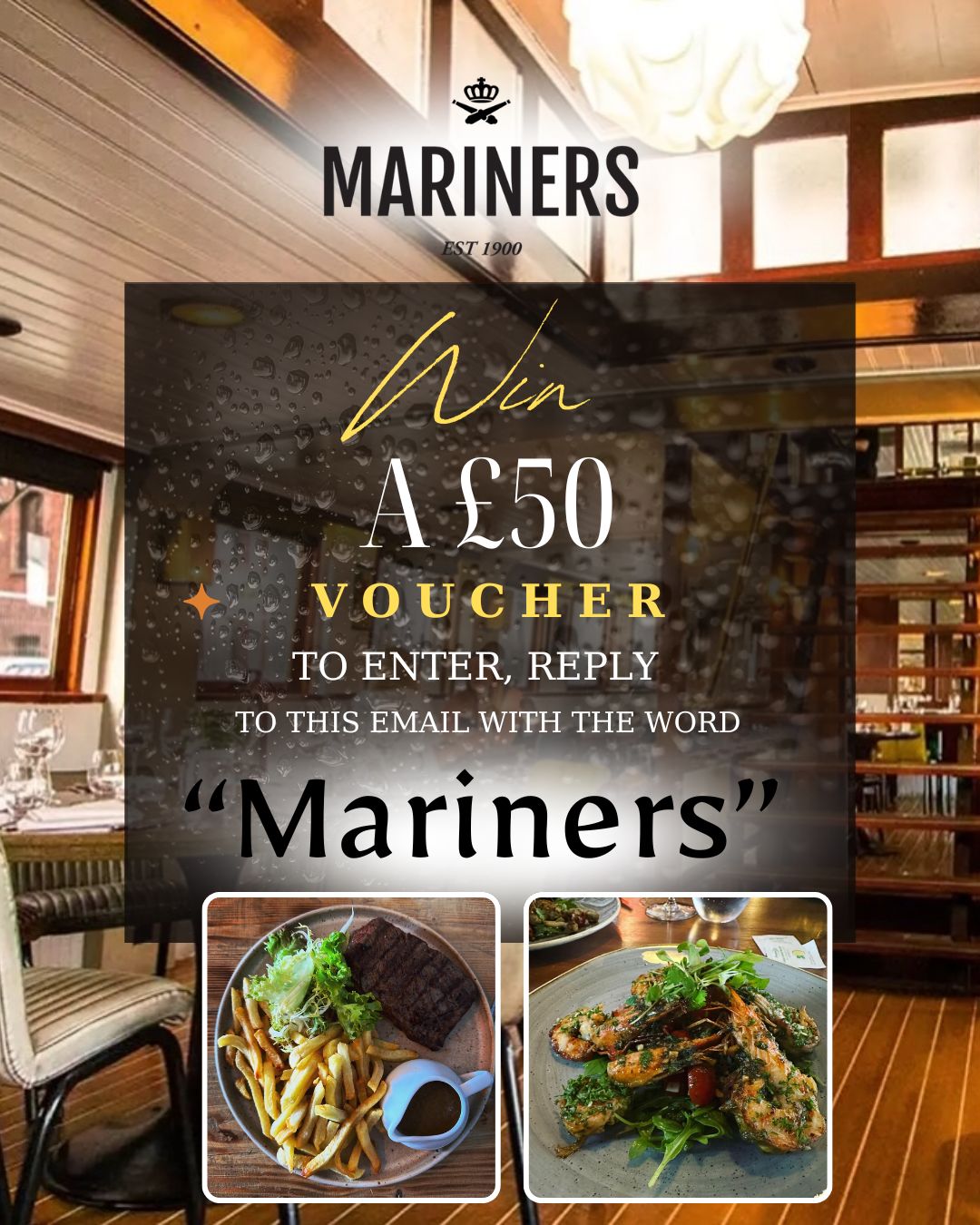 Win a £50 Voucher For The Mariners Restaurant in Ipswich