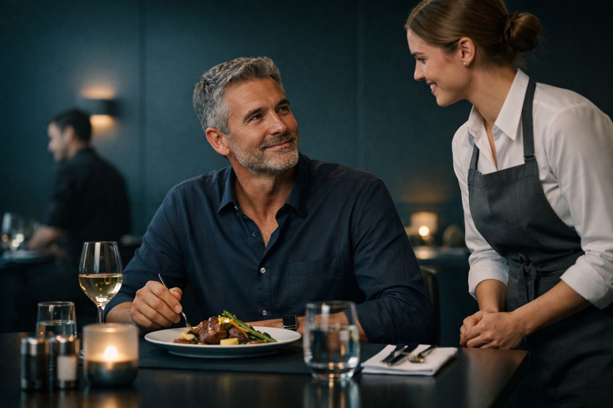 Restaurantgast bedankt sich für das gute Essen