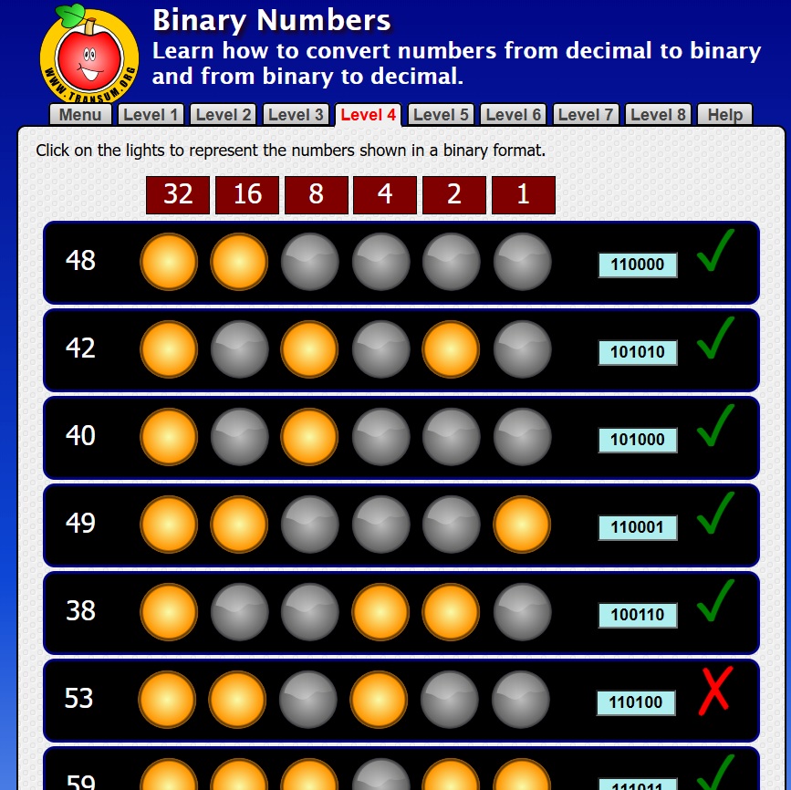 Transum Binary Game Transum Binary Game