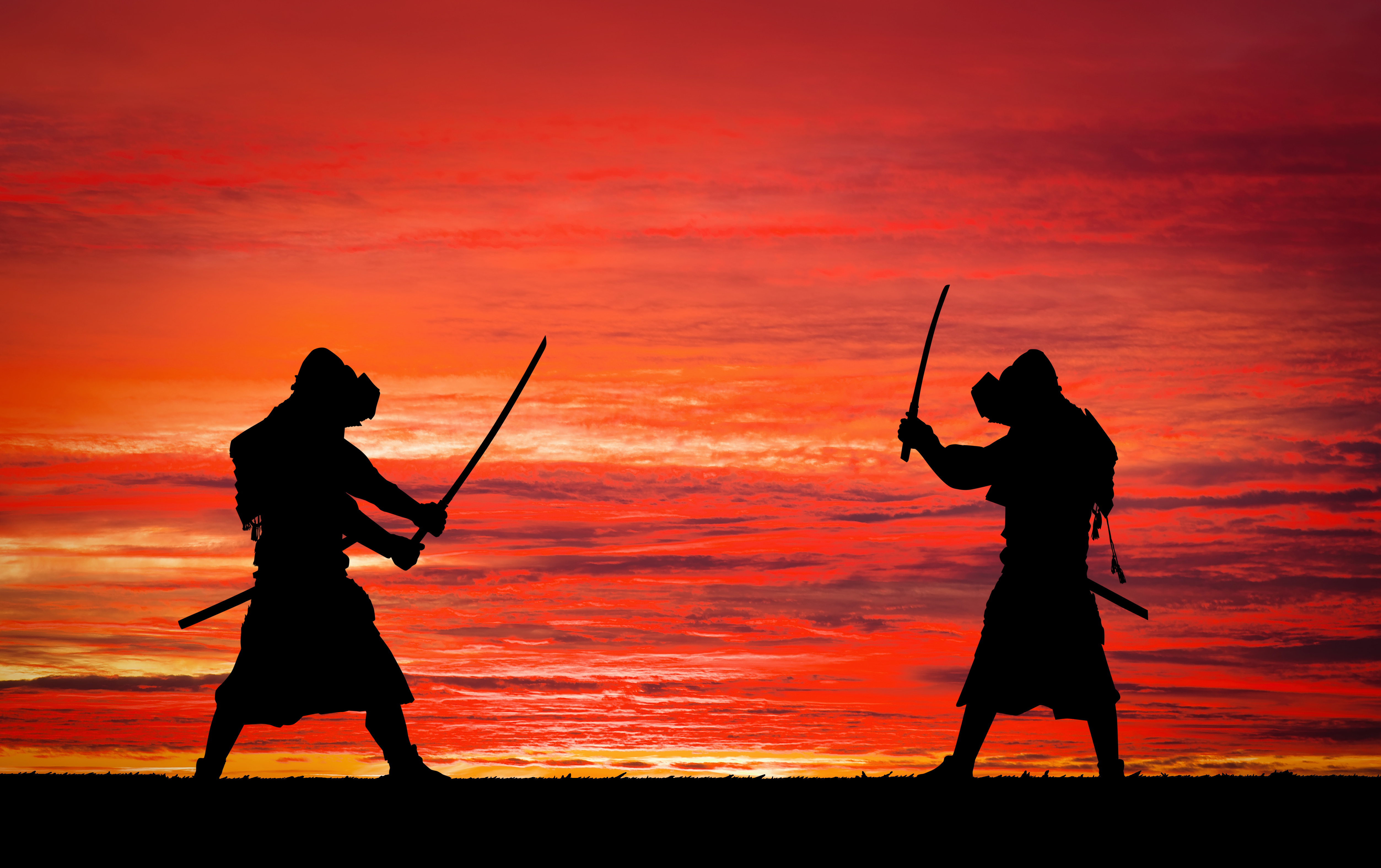 Two samurai warriors preparing for battle Two samurai warriors preparing for battle