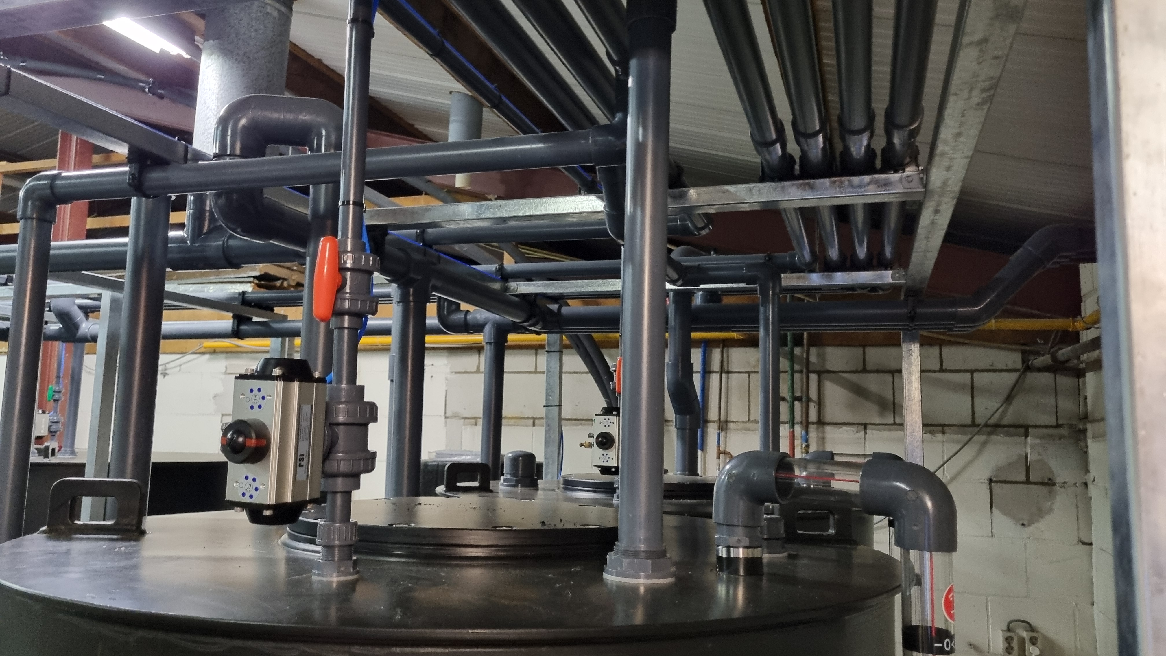 Pipework on top of the tank