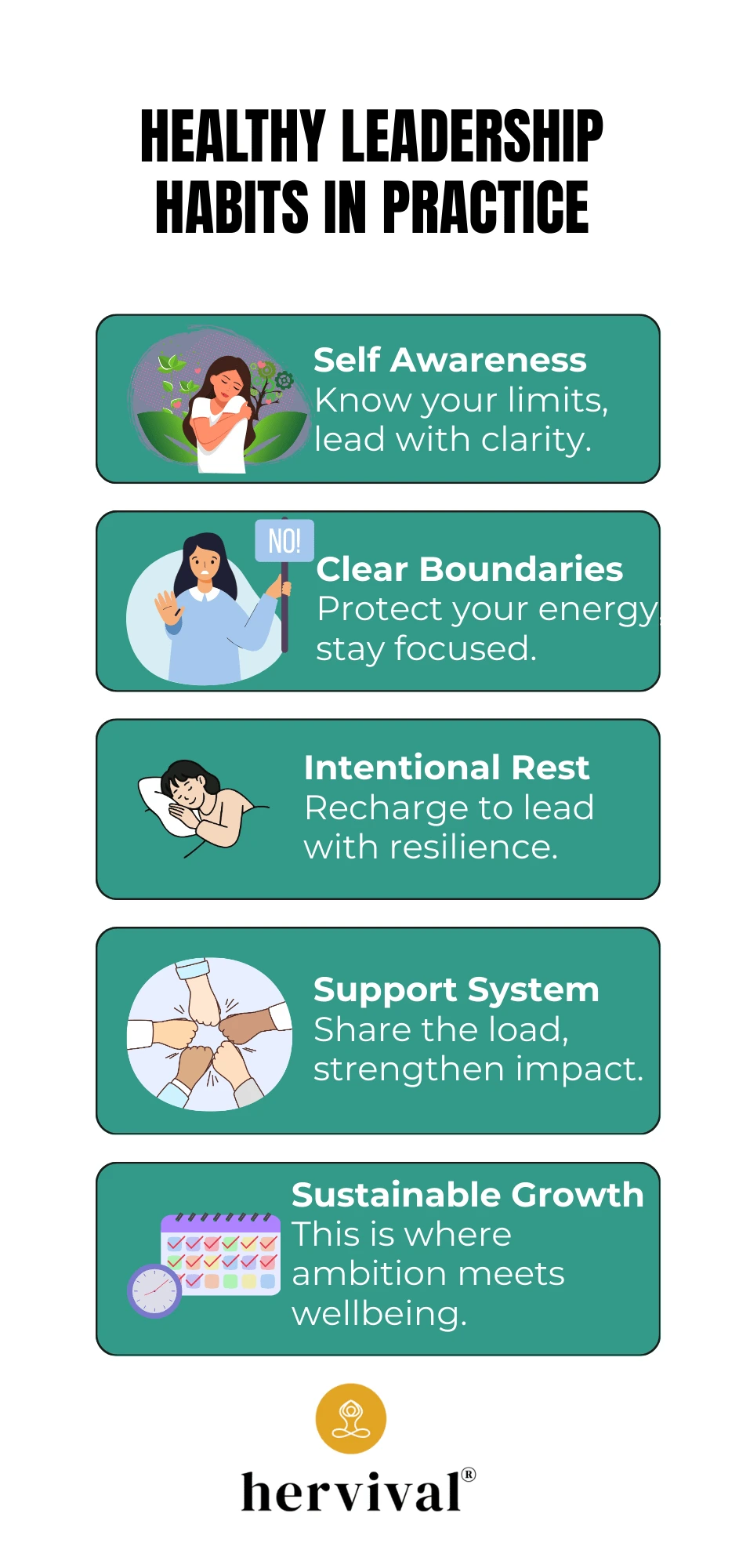 Illustration of a person climbing stairs with a red upward arrow and clock, representing sustained career progress and mental clarity. Healthy Leadership Habits for Sustainable Success in 2026.
