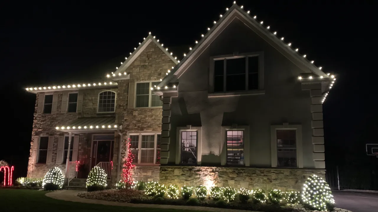 Christmas lights professionally installed on a New Jersey home