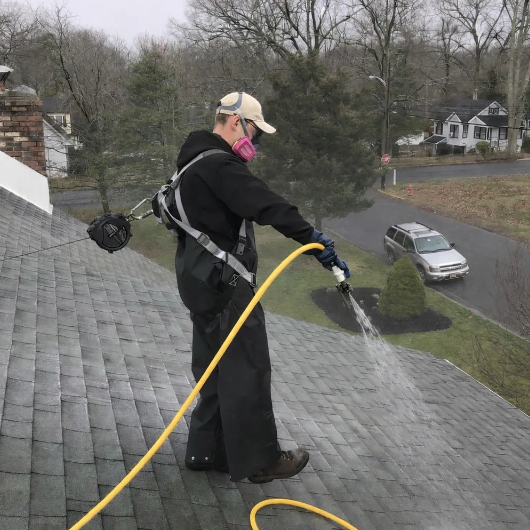 Soft wash roof cleaning process in New Jersey