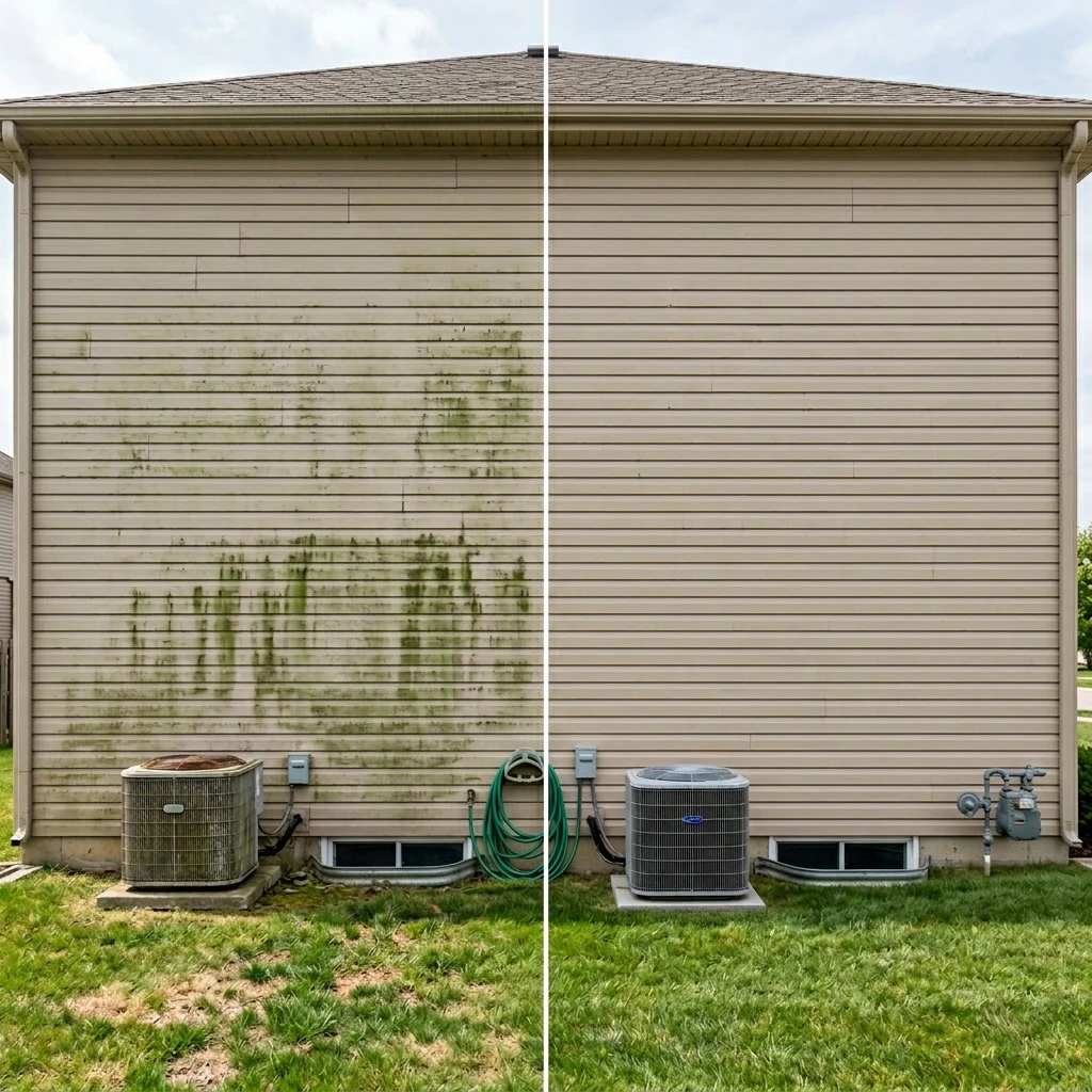 Soft washing application on a home exterior in New Jersey