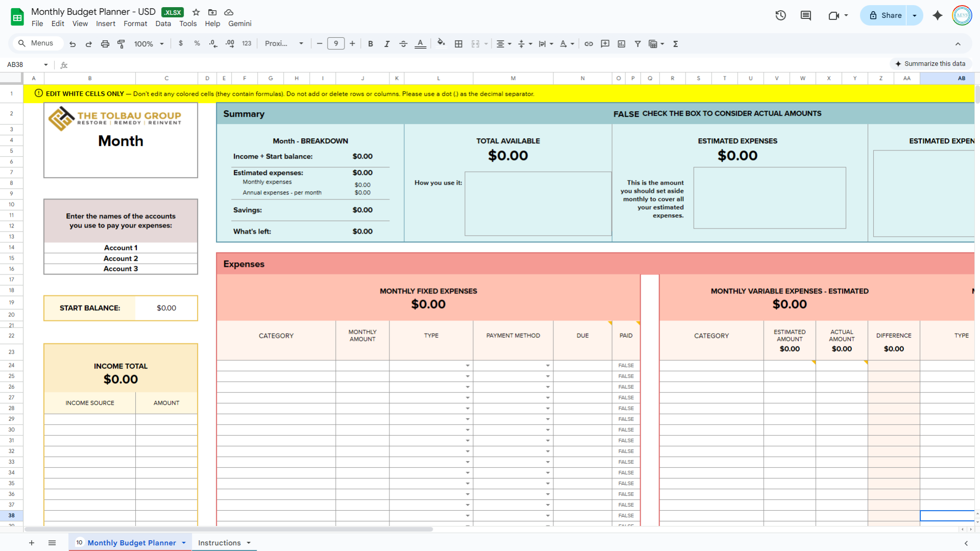 Budget Spreadsheet Preview