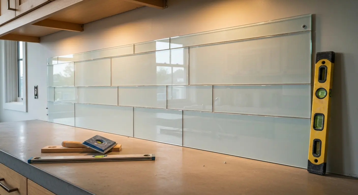 Glass backsplash installation