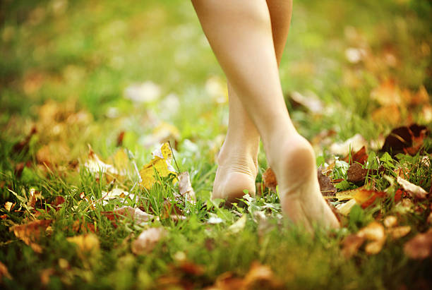 walking barefoot in the grass